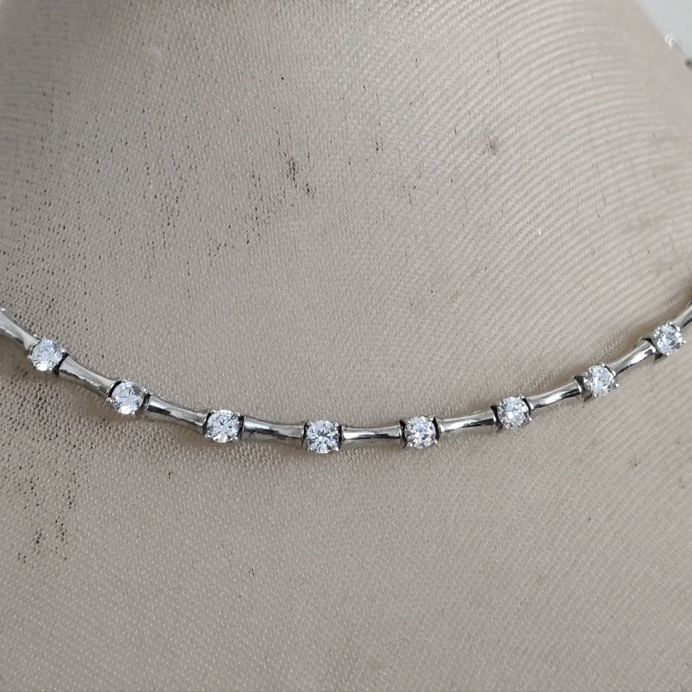 Elegant Sterling Silver and Cubic Zirconia Station Necklace - Picture 11 of 16